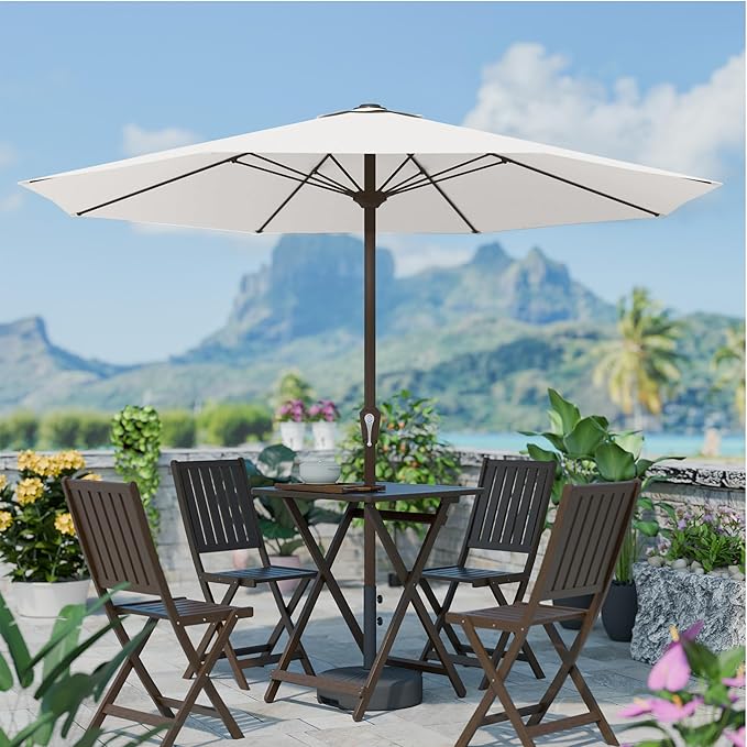 PatioKingdom 11FT Patio Umbrella,Outdoor Umbrella with Push Button Tilt and Crank,Market Table Umbrella with 8 Sturdy Fiberglass Ribs UV Protection(Creamy-white, 11FT)