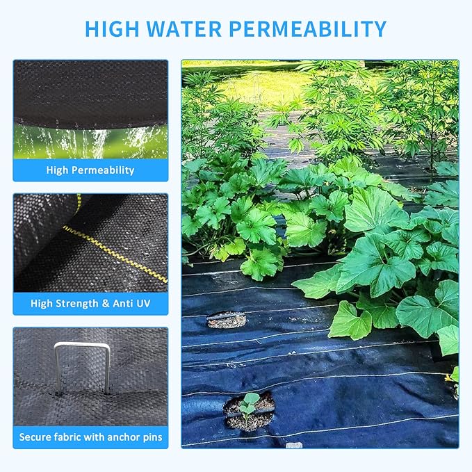 3ft x50ft Black Weed Barrier Landscape Premium Fabric-Heavy Duty Woven Ground Cloth with Superior Permeability Weed Control Convenient Design