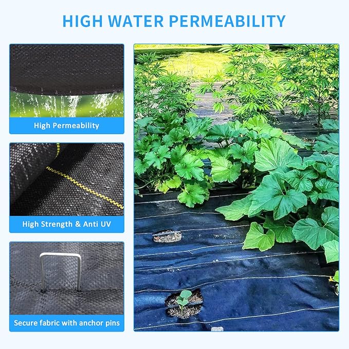 3ft x50ft Pro Black Weed Barrier, 6oz Premium Landscape Fabric-Heavy Duty Woven Ground Cloth with Superior Permeability Weed Control Convenient Design