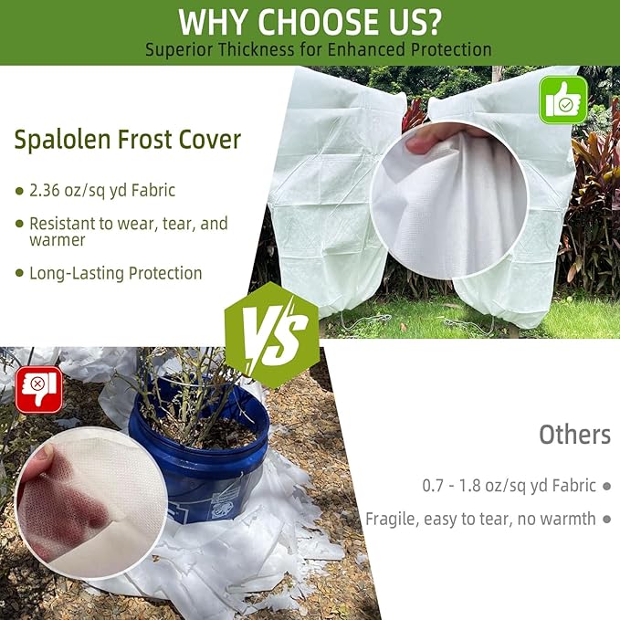 2 Pack Plant Covers Freeze Protection, 48"W x 72"H Winter Frost Blanket 2.36 oz/yd² Fabric Frost Cloth Tree Covers Shrub Jacket Bag with Zipper & Drawstring for Plants Fruit Tree Shrub Potted - White