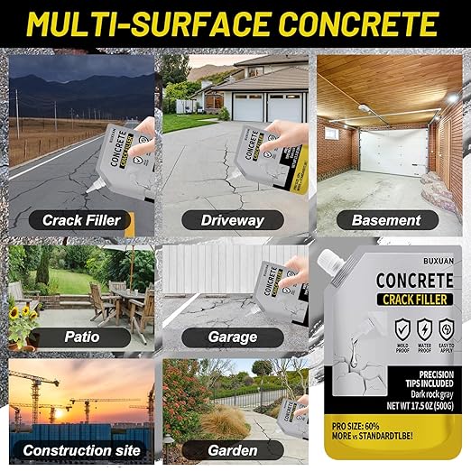 Concrete Crack Filler, Cement Crack Filler Outdoor, Waterproof Repair Sealant, Quick-Drying Sealing Adhesive, for Driveway, Walkway, Patio, Joint (1)