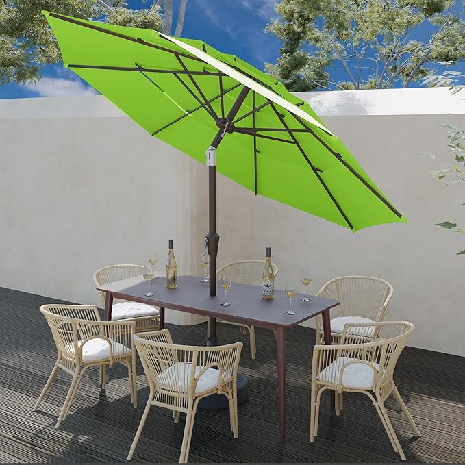9FT 3 Tiers Patio Umbrella with Auto Tilt and Crank,Outdoor Table Market Umbrella with 8 Sturdy Ribs for Garden,Lawn,Deck,Backyard and Pool,Apple Green