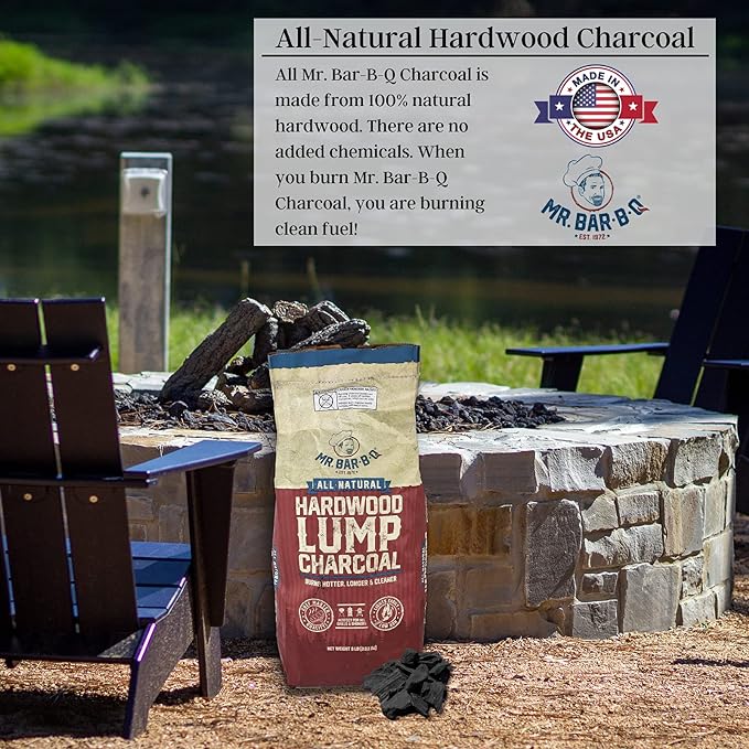 8 LB. All Natural Hardwood Lump Charcoal by Mr. Bar-B-Q - Premium Natural Charcoal for Grilling, BBQ, Smoking, Kamado & Kettle Grills - Burns Hotter & Longer - Smoky Flavor, Low Ash & Easy to Light