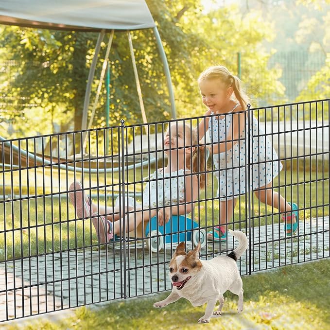 15 Panels No Dig Garden Fence, 32 in(H) X36.3 ft(L) Metal Fence Panels, Thickened Rustproof Garden Fencing, Animal Barrier Fence for Dogs, Rabbits, and Patio