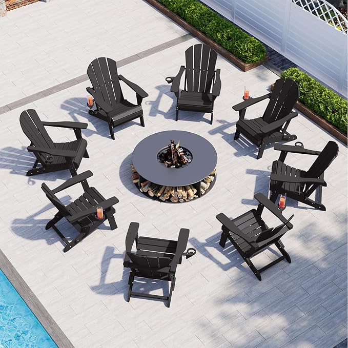 Folding Adirondack Chair, HDPE All-Weather Patio Chairs for Outdoor, Patio, Lawn, Garden, Backyard Deck, Fire Pit - Black