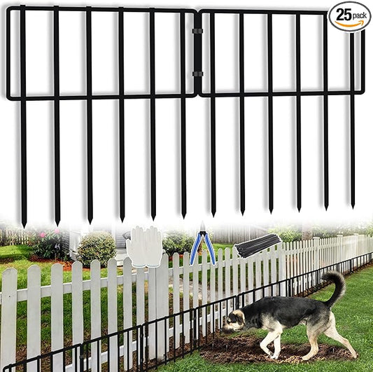 KYATE Animal Barrier Fence, 25 Panels Dog No Digging Fence Barrier, Rabbit Ground Defense Blockers, Rustproof Metal Fence Border for Outdoor Garden Landscape Patio