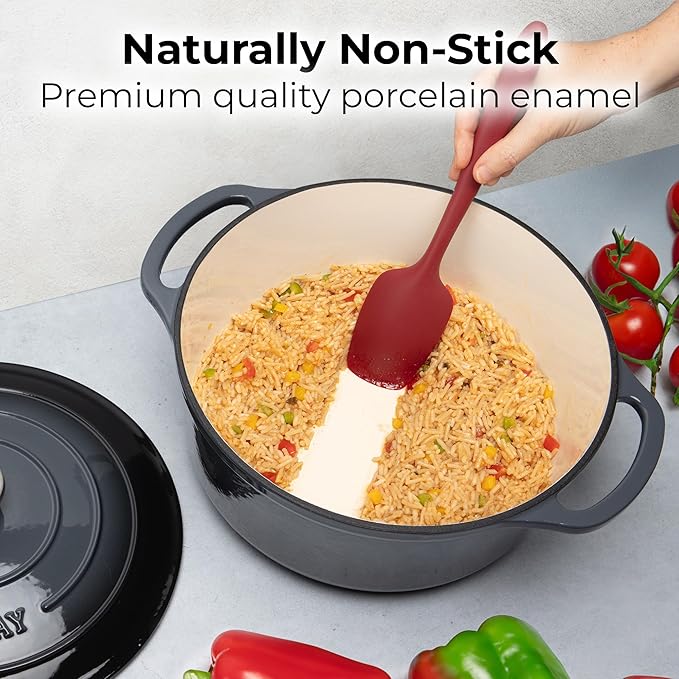 Zulay Kitchen 5 Quart Enameled Cast Iron Dutch Oven Pot with Lid – Premium Durability & Oven Safe up to 500°F – Heavy Duty Cookware Perfect for Bread Baking, Stews, Braising & Roasting – Gray