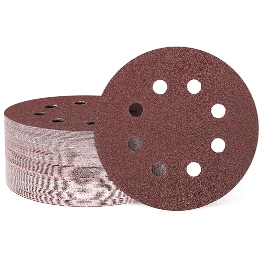 HARFINGTON 50 Pcs 5 Inch Sanding Discs, 60 Grit Hook and Loop Sandpaper, 8-Hole Aluminum Oxide Orbital Sander Sandpaper for Woodworking Automotive Metal Polishing, Red