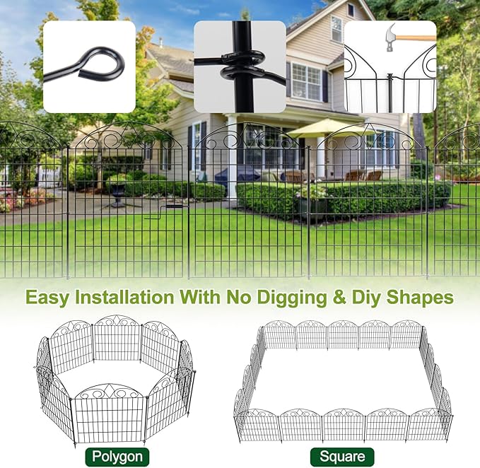 SUNLAX 5 Panels Decorative Garden Fence 12ft(L) x 32in(H) Metal Fence Panels Dog Fence Animal Barrier Fence No Dig for Backyard Outside Yard Patio Without Gate