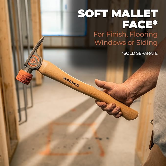 Wrango Tools 14oz Titanium Hammer - Smooth Face Framing Hammer with 38mm Diameter Pole & Curved 17" Hickory Handle for Framing, Roofing, Carpentry & Construction - Magnetic Nail Starter