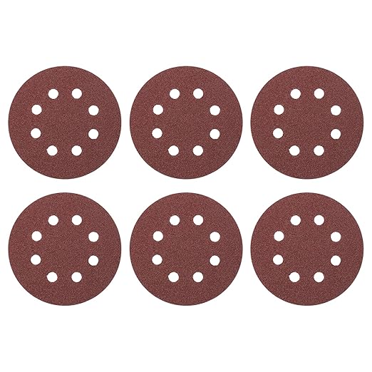 HARFINGTON 25 Pcs 5 Inch Sanding Discs, 60 Grit Hook and Loop Sandpaper, 8-Hole Aluminum Oxide Round Sanding Paper for Woodworking Automotive Metal Polishing, Red