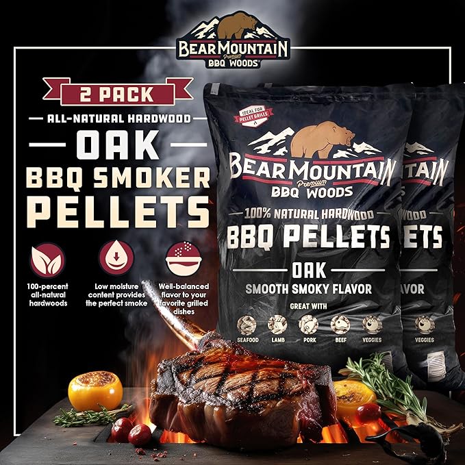 Bear Mountain 2-Pack All Natural Wood Pellets for Smoker, Grill & BBQ, 20 Lbs, Oak - Premium Hardwood Barbecue Pellet Accessories for Indoor and Outdoor Grilling