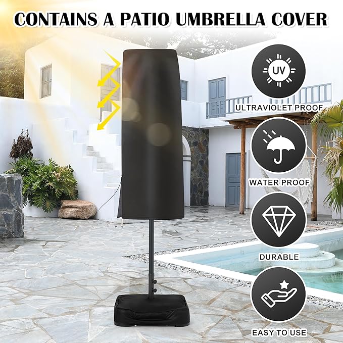 Sundale Outdoor Solar 144 LED 15 ft Patio Umbrella with Sandbag Base Included and Cover, Outdoor Double-Sided Umbrella