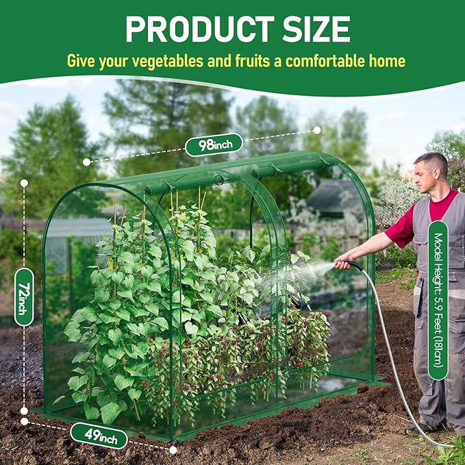 SPECILITE 98x49x72in Garden Plant Netting Mesh Cover for Raised Bed with Roll-up Zipper Door for Vegetables Fruits, Large Tunnel Gardening Net, Green