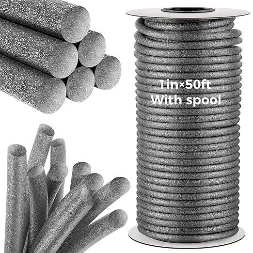 1 Inch x 50 ft Foam Backer Rod for Gaps Joints Concrete Crack Filler Caulk Saver Bulk Foam Backing Rod Concrete Filler Rope for Weather Stripping Door Seal (Gray)