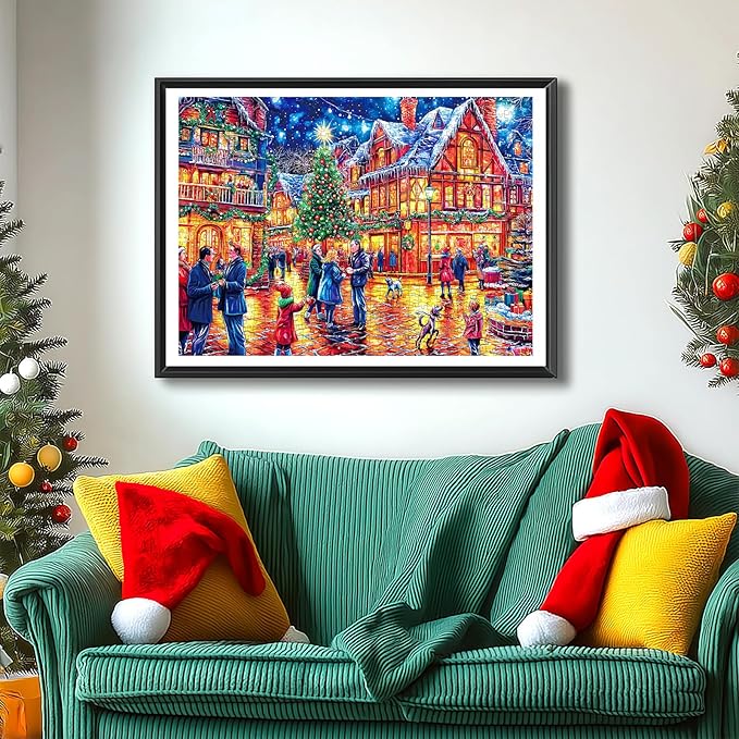 Beautiful Cityscape 1000 Piece Jigsaw Puzzle, Night Scene Art, Colorful European Town Canal Landscape