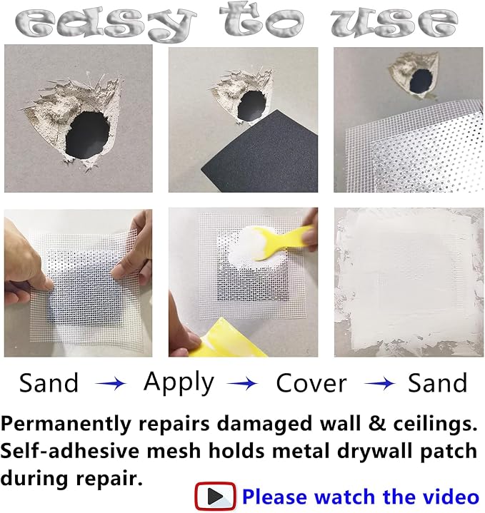 12Pack Wall Repair Drywall Repair Patch kit, Self Adhesive Fiberglass 2/4/6/8 Inch Aluminum Wall Fiber Mesh Large Hole Repair Patch Sheetrock Ceiling Dry Wall Fixing Patch