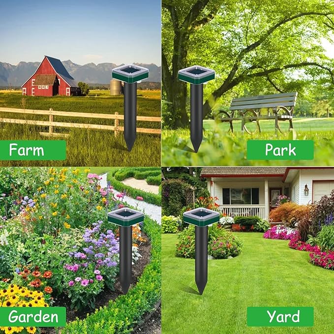 Mole Repellent Solar Powered for Lawns Snake Repellent for Yard Gopher Trap Groundhog Vole Repellent Ultrasonic Spike Outdoor Waterproof Sonic Chipmunk Rodent Burrowing Animals Deterrent Stake