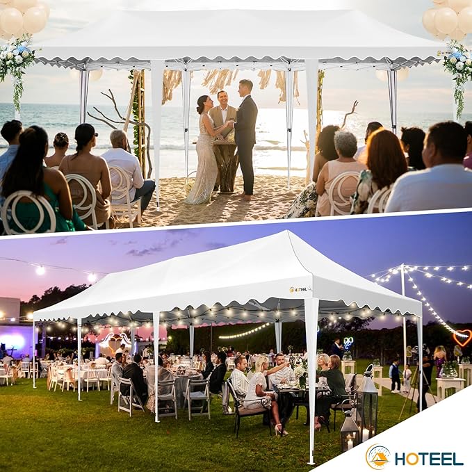 HOTEEL 10x30 Pop Up Canopy Tent with 8 Walls, Extra Tall Party Tent, Waterproof Event Shelter, Easy Setup with Wheeled Bag & Weight Bags for Wedding Backyard Large Events, White