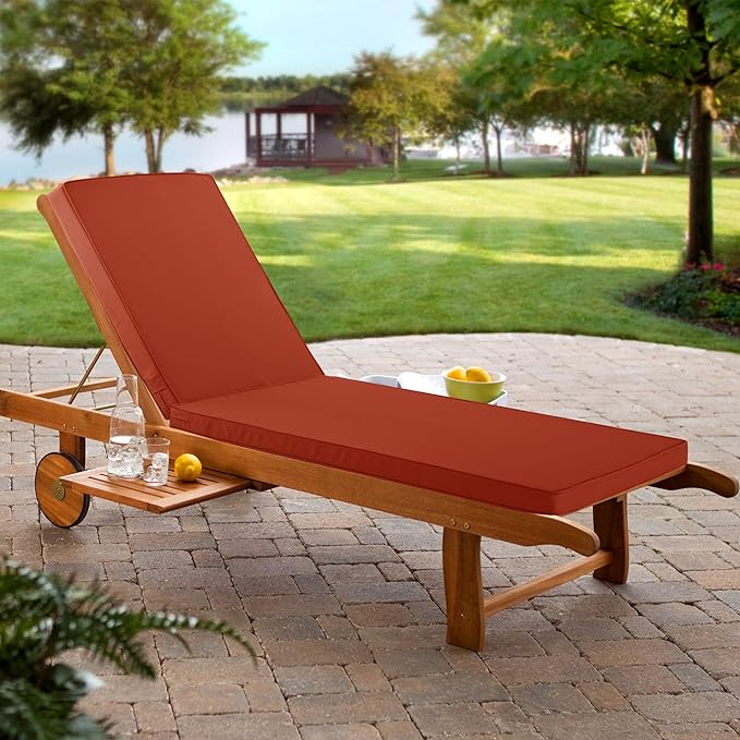 Outdoor Chaise Lounge Cushion Set of 2, Fadesafe Water-Repellent Lounge Deck Reclining Chair Cushions for Patio Furniture Lawn Pool Resort Hotel, 80x26x3 Inch, Rust