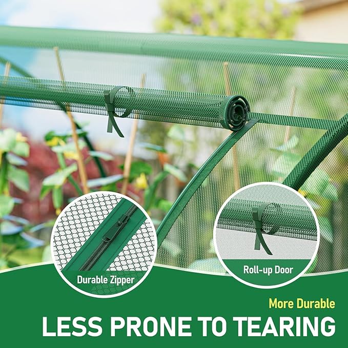 SPECILITE 98x49x72in Garden Plant Netting Mesh Cover for Raised Bed with Roll-up Zipper Door for Vegetables Fruits, Large Tunnel Gardening Net, Green