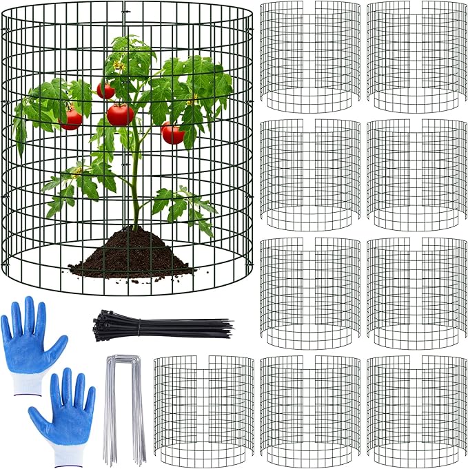 10 Pack Plant Protectors From Animals, 14" Dia X 14" H Wire Plant Protector Cage, 30pcs Metal Mesh Garden Cloches to Keep Rabbits, Squirrels and Chicken Out and Protection Vegetables Flowers Shrubs