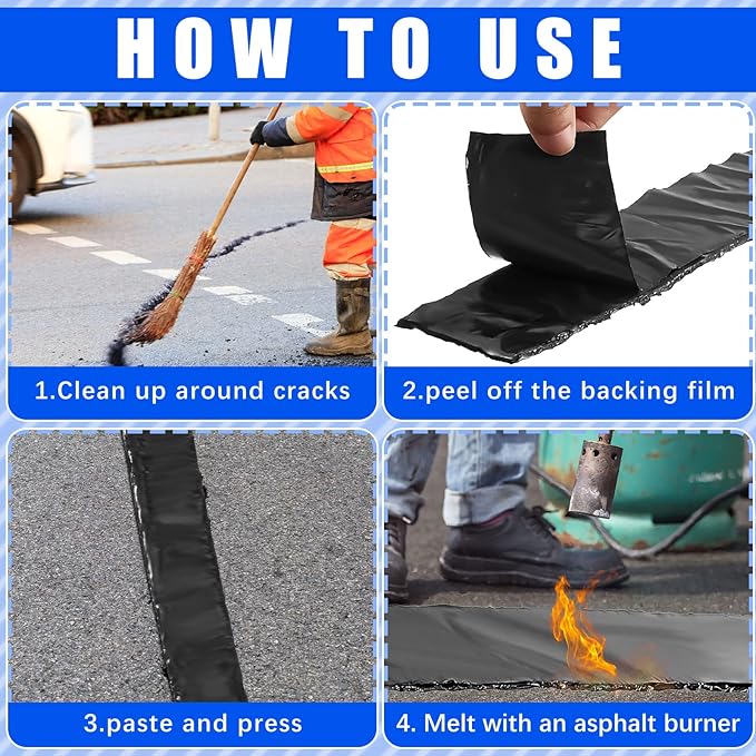 Fabbay 6 Rolls Asphalt Crack Filler Tape Asphalt Tape for Driveway Repair Joint and Crack Sealer for Tarmac Parking Lot Roof Cement Road, 50 Feet Each Roll (1.18 Inch)