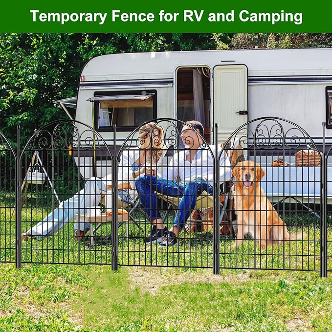 10 Panels Garden Fence with Gate for Yard, 40 in(H) X 24ft(L) No Dig Dogs Decorative Fence Outdoor Animal Barrier Fencing, Rustproof Metal Wire Patio Temporary Fences for Dogs Rabbits