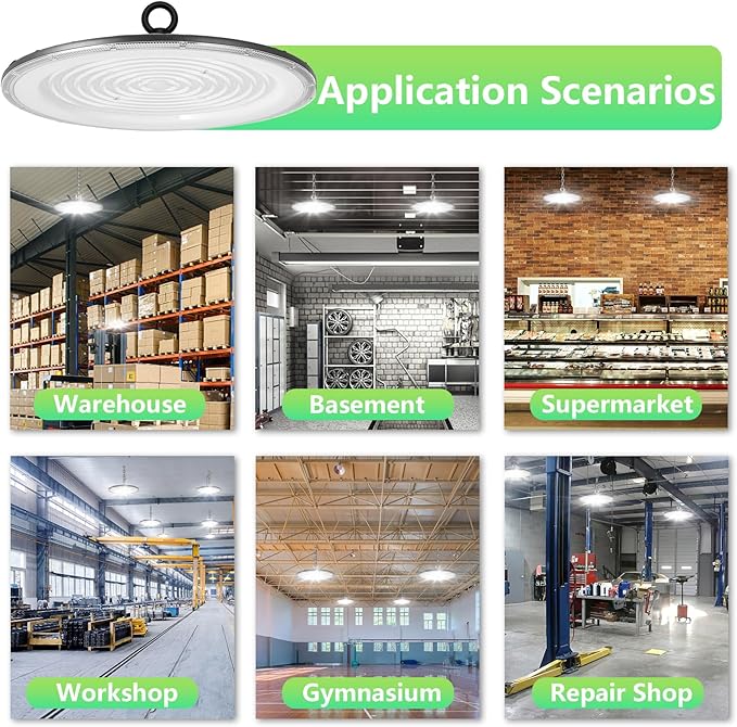 Zelvia 6 Pack LED High Bay Lights 200W 5000K AC110V-130V with US Plug - 20000 LM Commercial Bay Lighting for Barn Warehouse Garage