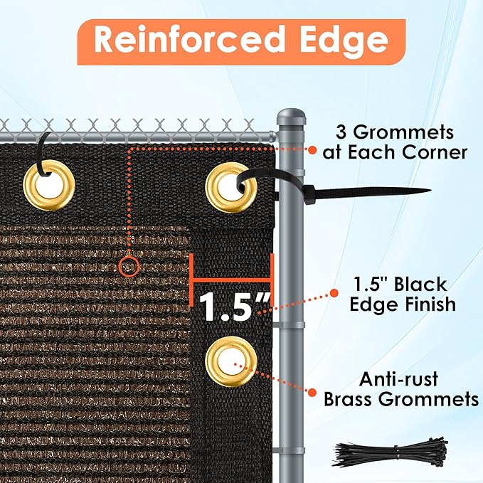 iCover 4x50ft Privacy Screen Fence, Outdoor Fencing Panels, Garden Windscreen Mesh Shade Sail Net Barrier, Include Reinforced Bindings and Brass Grommets Cable Zip Ties, Brown