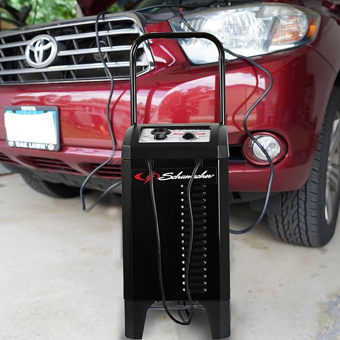 Schumacher Electric Wheeled Manual 6A Car Battery Charger and 150A Engine Starter, 2-in-1 Solution, 25A Boost, for 12V Power Sport, Automotive, and Marine Batteries, SC1437