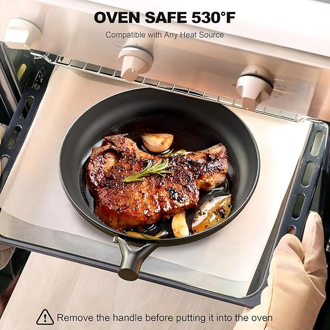 12" Cast Iron Skillets, Non-stick Frying Pans with Removable Handle & Non-Toxic Coating, Oven & Dishwasher Safe Nonstick Pan, Compatible with Gas, Electric, Induction Cooktops
