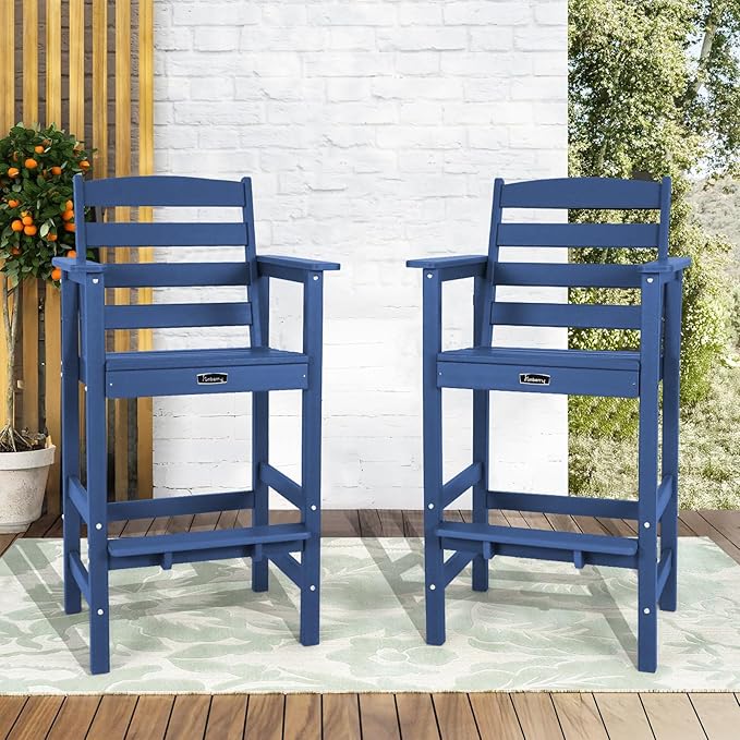 FUNBERRY Bar Height Outdoor Chairs, Tall Adirondack Chairs Set of 2, All Weather HDPE Outdoor Bar Chair for Bistro Patio Balcony