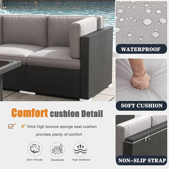 Patio Furniture Set with Fire Pit Table, 10 Pieces Outdoor All-Weather Wicker Conversation Sectional Chair Sofa Set