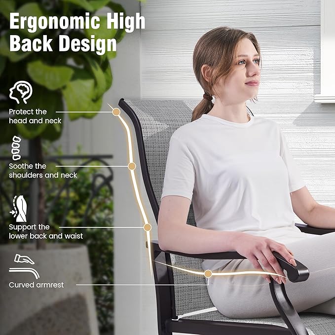 Amopatio Patio Swivel Chairs Set of 6, Outdoor Swivel Rocker Dining Chairs with All Weather Textilene High Back & Metal Frame, for Backyard Deck Lawn Garden (Light Gray)