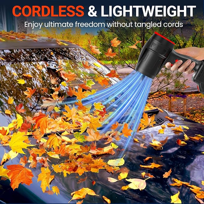 Mini Small Handheld Cordless Leaf Blower with 2×4.0Ah Batteries & Charger – Portable Electric Rechargeable Blower, 500,000 RPM Turbo Jet High Power, Lightweight for Yard, Patio & Garage Cleaning
