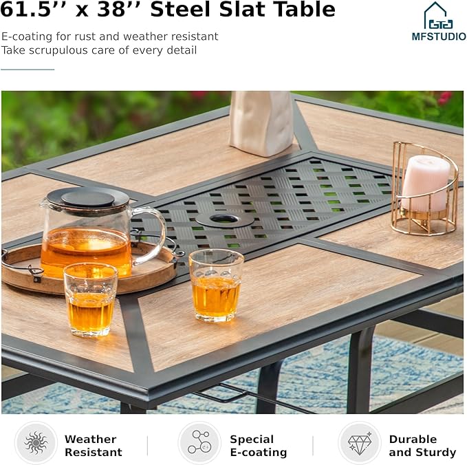 MFSTUDIO Patio Table and Chairs Set, Outdoor Dining Set for 6 with Umbrella Hole, Patio Dining Sets with Cushioned Chairs, 7 Piece Outdoor Patio Furniture Set for Deck Backyard Garden