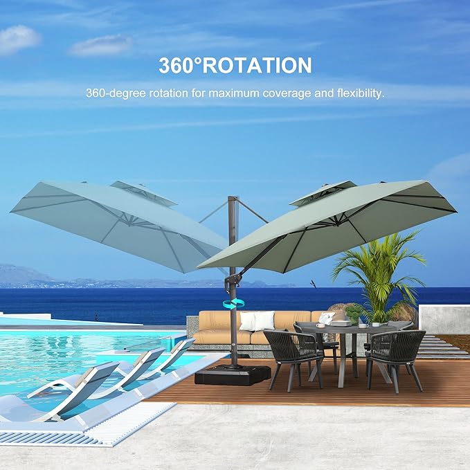 PURPLE LEAF 12 FT Cantilever Umbrella - Large Offset Square Outdoor Patio Umbrella, Windproof Heavy Duty Hanging Outside for Patio, Mint Green