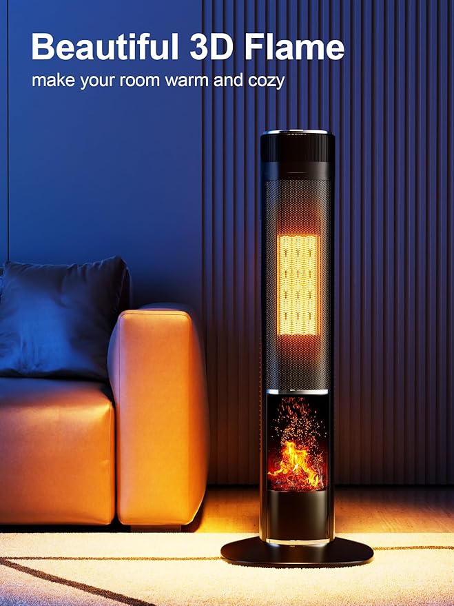 Uthfy Space Heater for Large Room,1500W Portable Electric Tower Heaters for Indoor Use,120° Oscillating PTC Ceramic Heater with 24H Timer,Thermostat,Remote,for Office Bedroom Living Room