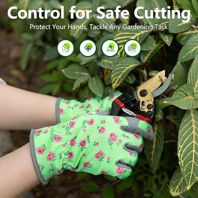 Gardening Gloves for Women,Breathable Leather Work Gloves Thorn Proof Garden Gloves for Yard Garden (Gray)