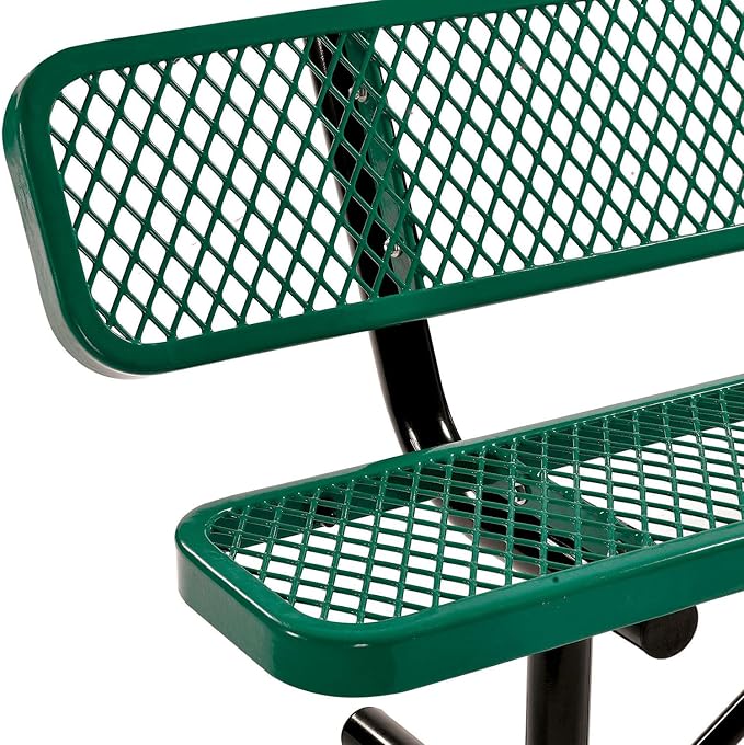 Global Industrial 6'L Heavy Duty Expanded Metal Mesh Bench with Backrest with Steel Frame, Portable Outdoor Bench, 1000 lbs Capacity, Green, 72" L x 24" W x 33" H