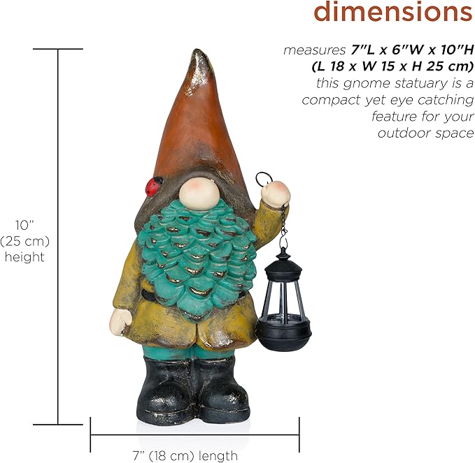 Alpine Corporation MCC856SLR Solar Vintage Gnome Holding Lamp w/Orange Hat, Whimsical Décor for Patio, Lawn & Garden, 20" H