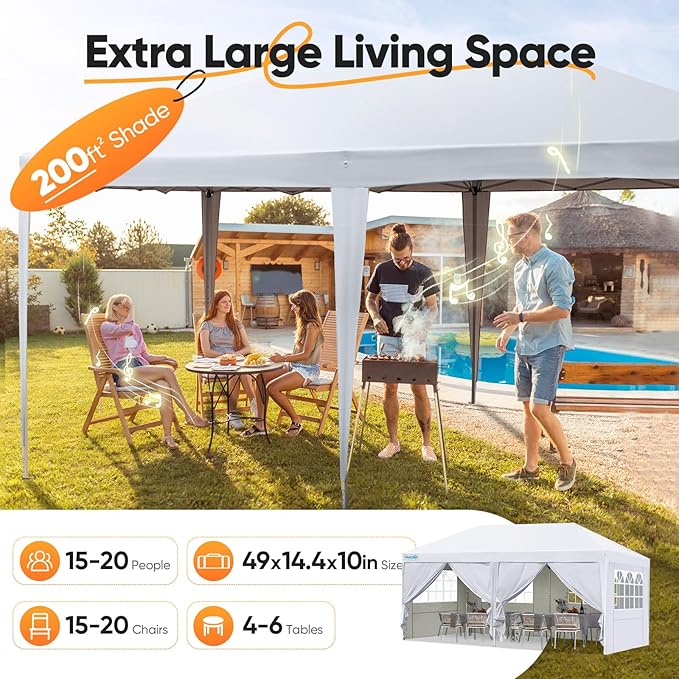 Quictent 10x20 FT Pop up Canopy Tent with Sidewalls, Easy Setup and Wheeled Bag for Outdoor Event Party Commercial Camping Markets and Instant Shelter