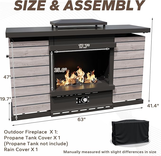 Aluminum Outdoor Conversation Furniture Set with Furniture Covers & 6" Cushions- Patio 79" Sofa with 4 Chairs & 63" Steel Propane Fireplace, 50,000 BTU Fire Pit with CSA Certified (Beige)