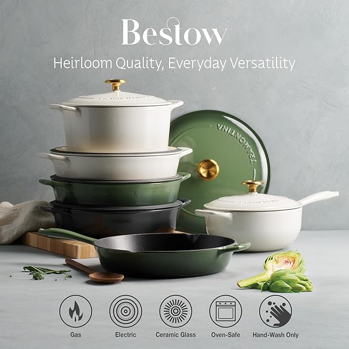 Tramontina Bestow Enameled Cast Iron Skillet with Lid, 12-inch Frying Pan, Cactus with Gold Knob
