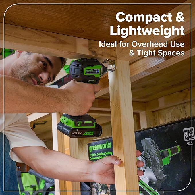 GREENWORKS 24V (8-TOOL) Combo (Drill, Impact Driver, Circular Saw, Reciprocating Saw, Jigsaw, Multi-Tool, Sander, Flashlight), 4.0Ah + (2) 2.0Ah (Power Bank) Batteries, (2) Cables, 65W Rapid Charger