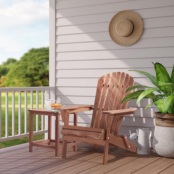 SoliWood Outdoor Wooden Folding Adirondack Chair Set of 4 with Pre-Assembled BackRest, Wood Patio Chair for Garden Backyard Porch Pool Deck Firepit