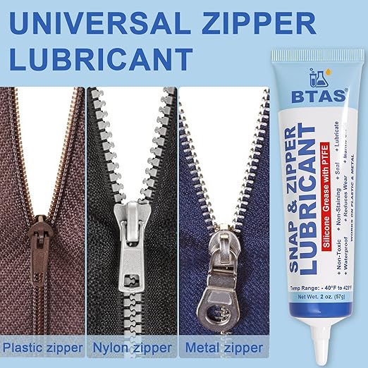 Zipper Lubricant for Plastic and Metal, Zipper Ease Lube Silicone Grease for Boat Canvas Cooler Bags Clothes Dresses with PTFE Marine Grade 2 Oz
