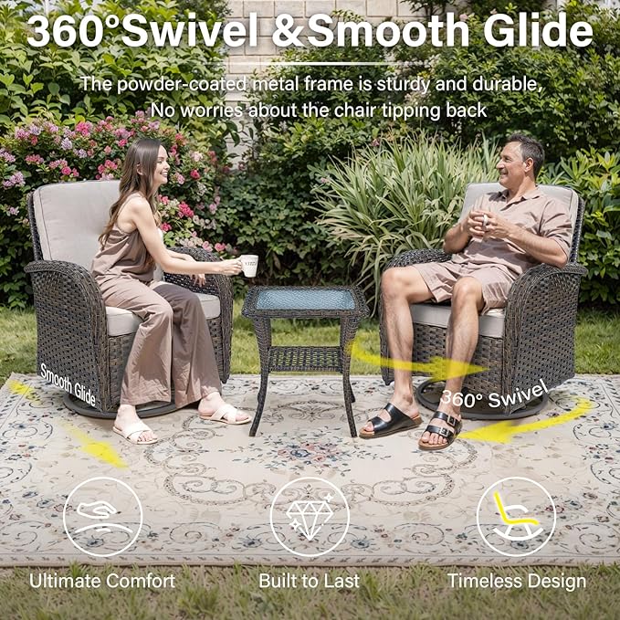 Belord 8 Pieces Patio Conversation Set with 43” Propane Fire Pit Table, Outdoor Sectional Furniture Sofa Set with Removable Cushions for Patio Deck Backyard Brown