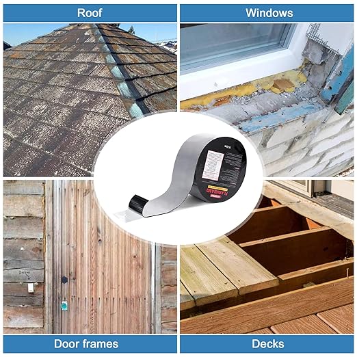 Flashing Roll Tape Asphalt Membrane, 4 inches X 32 Feet 60Mil Thick Waterproof Asphalt Patch Seal Tape Roll, Self-Adhesive Roof Sealant, Asphalt Repair for Door Roof Window Gutter Outdoor （2 Rolls)